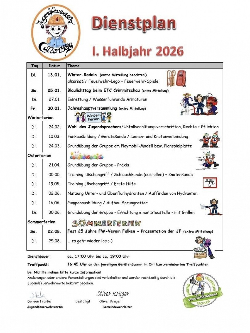 Dienstplan 2026 erstes Halbjahr, Jugendfeuerwehr Callenberg